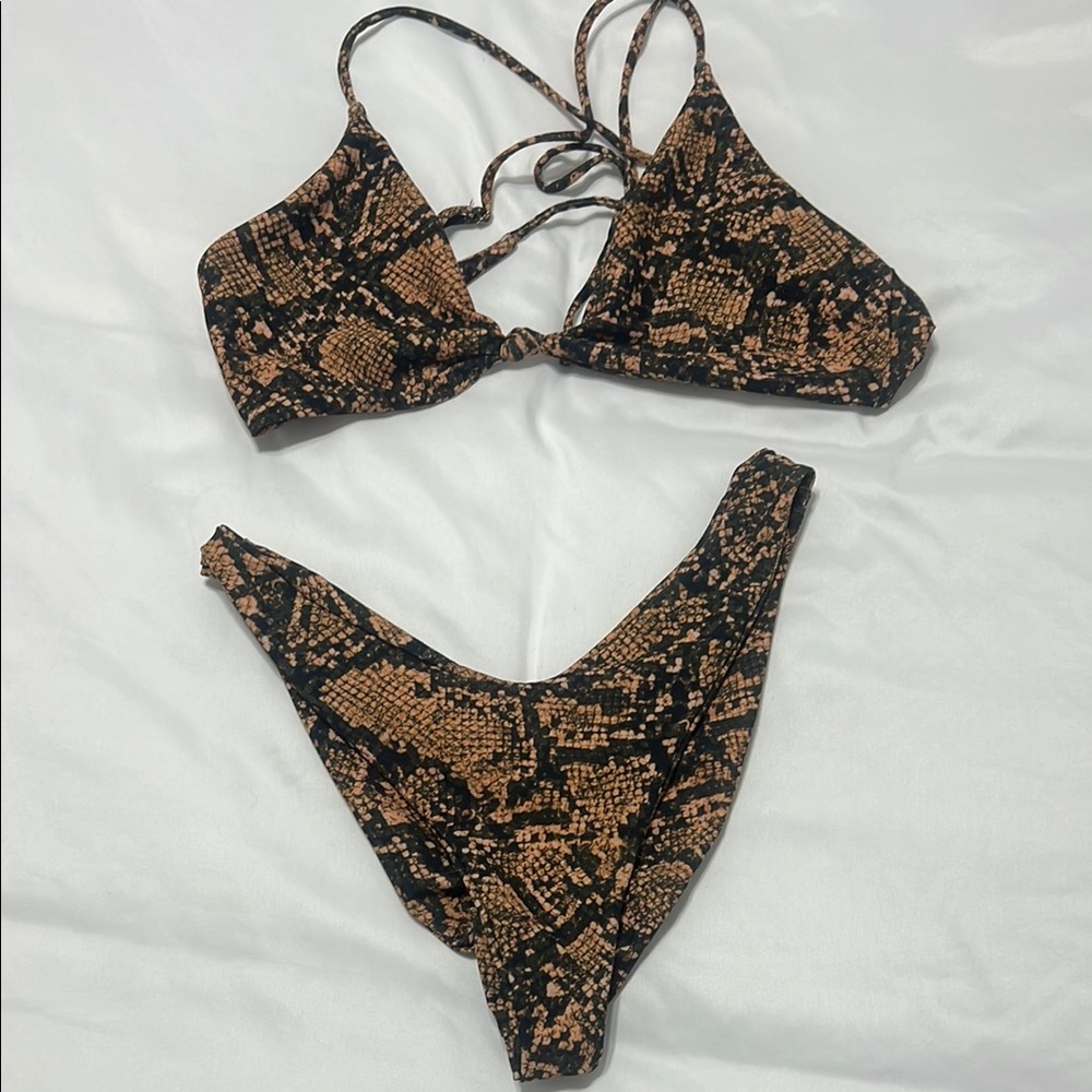 Skatie Women's Swimwear - Snake Print Black and Tan